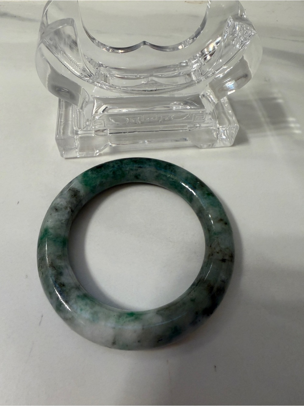 Jade Green and Gray Marbled Jadeite Bangle Bracelet